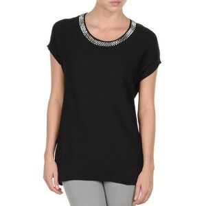 NWT LOVE Moschino Italy‎  knit top with metal decor. IT 46 US L